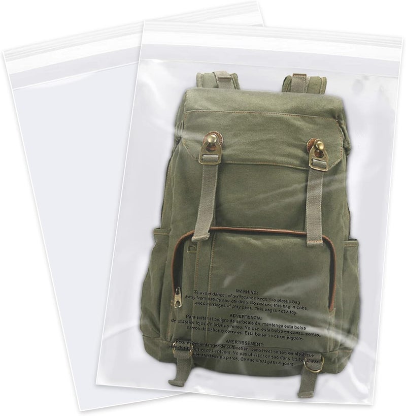 WEPOLY 14" x 20" (200 Count) - Clear Poly Bags with Suffocation Warning Self Seal for Packaging, Shirts, Clothing & FBA - Permanent Adhesive - Image 1